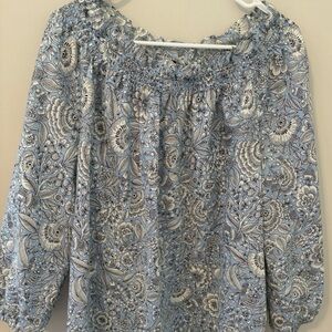 Talbots Blue & White Floral Cotton Tunic Blouse 1X Top